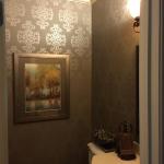 Powder Room with Beautiful Thibaut Grasscloth Wallpaper